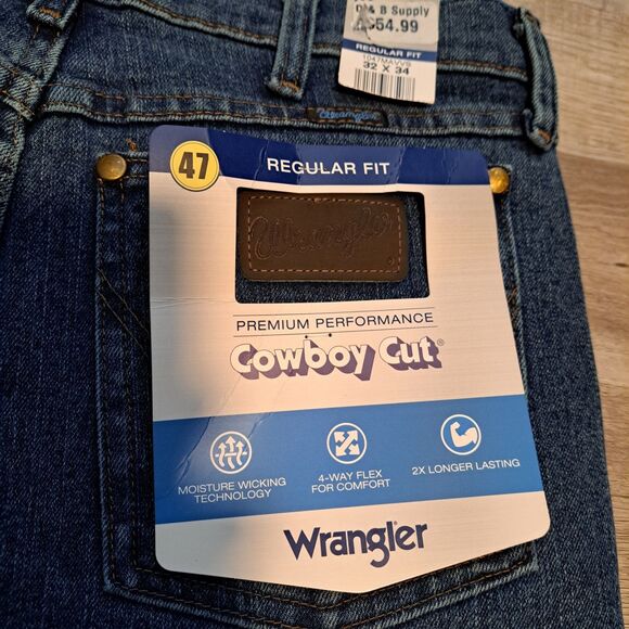Wrangler Men's 47 Cowboy Cut Regular Fit 33x33 Wicking Western Blue Jeans NWT - Picture 4 of 11